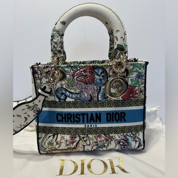 Christian Lady Dior NWT New Fabric Latte Embroidery Off-White Bag - Picture 10 of 16